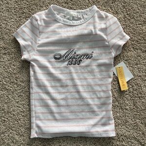 2000s y2k Riley and James Miami 1996 pink striped short sleeve top